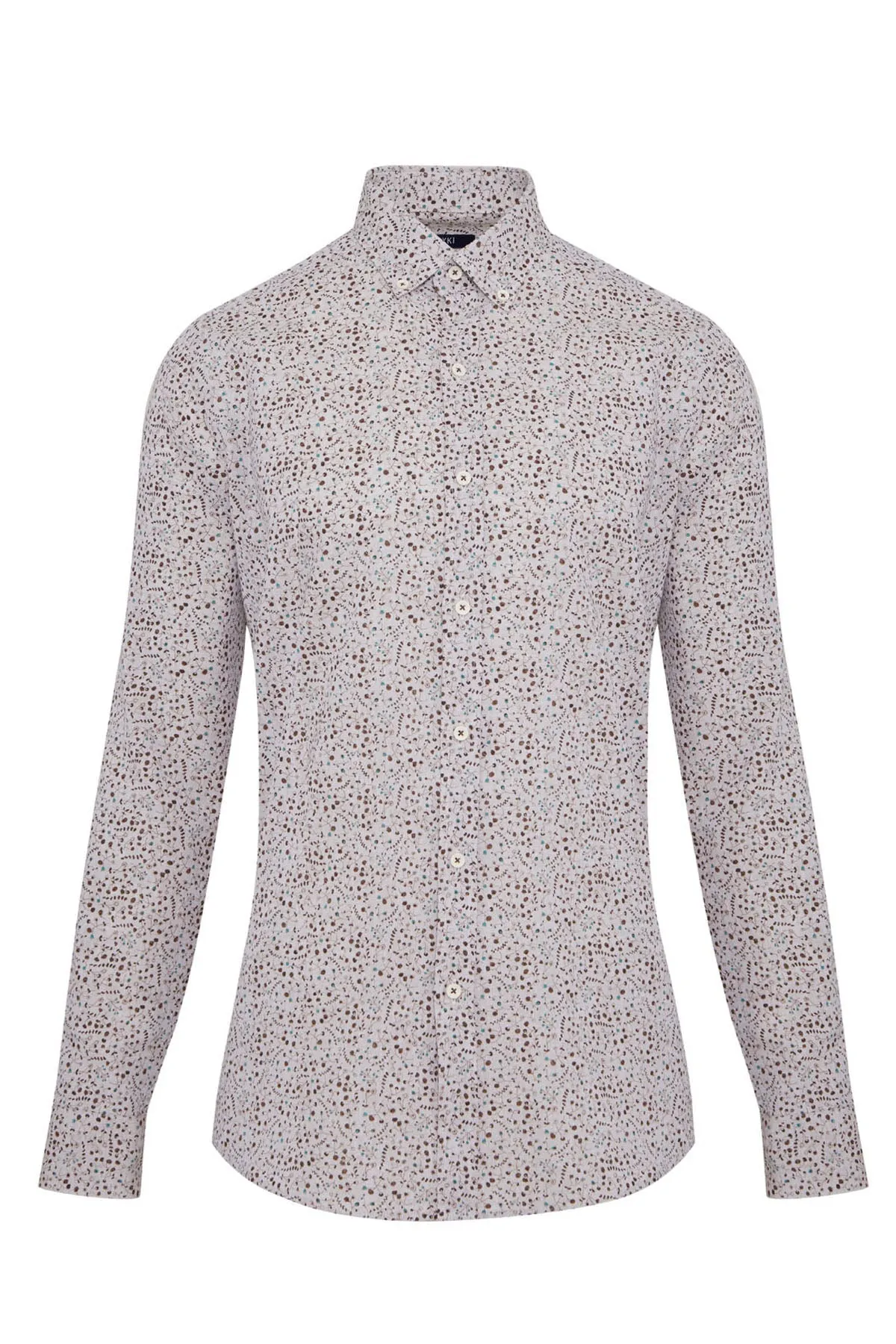 Slim Fit Printed Linen & Cotton Brown Casual Shirt
