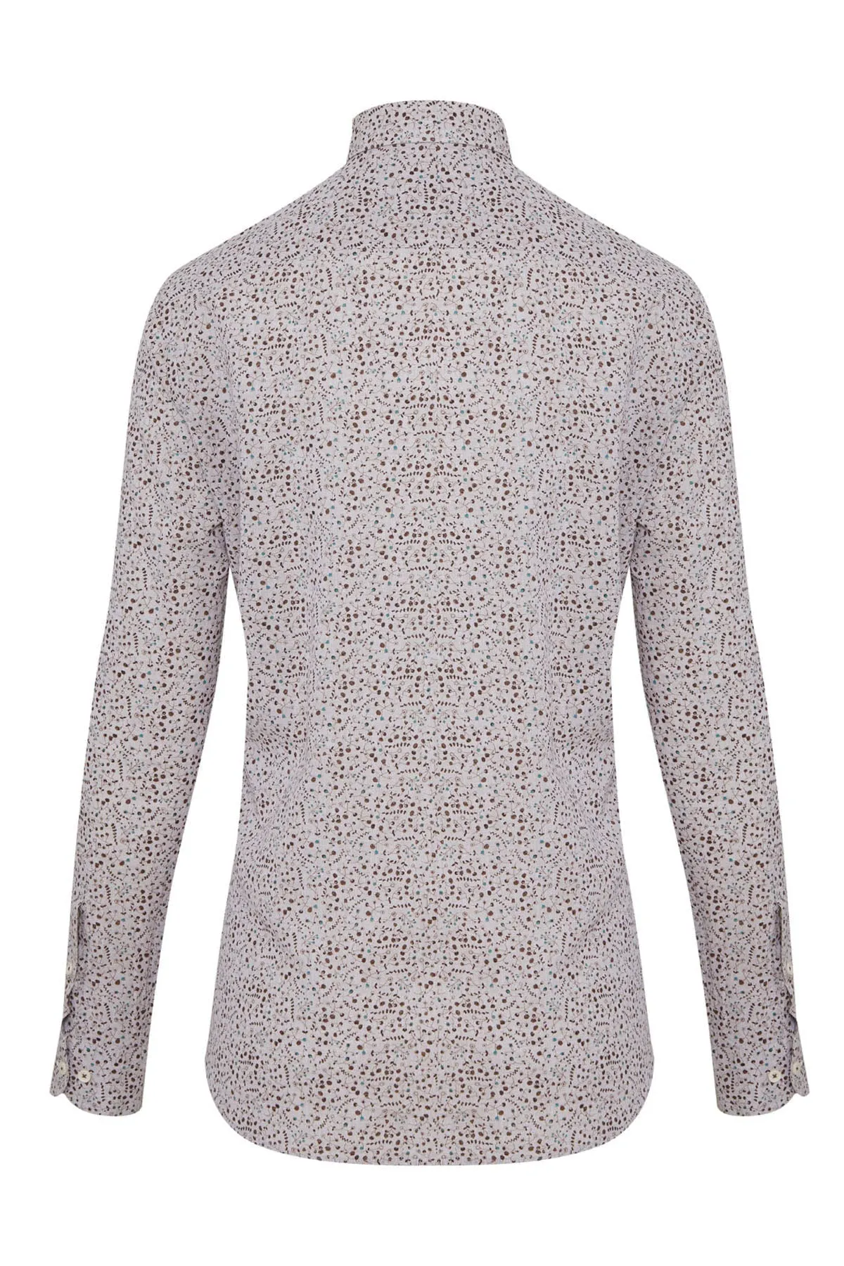 Slim Fit Printed Linen & Cotton Brown Casual Shirt