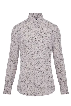 Slim Fit Printed Linen & Cotton Brown Casual Shirt