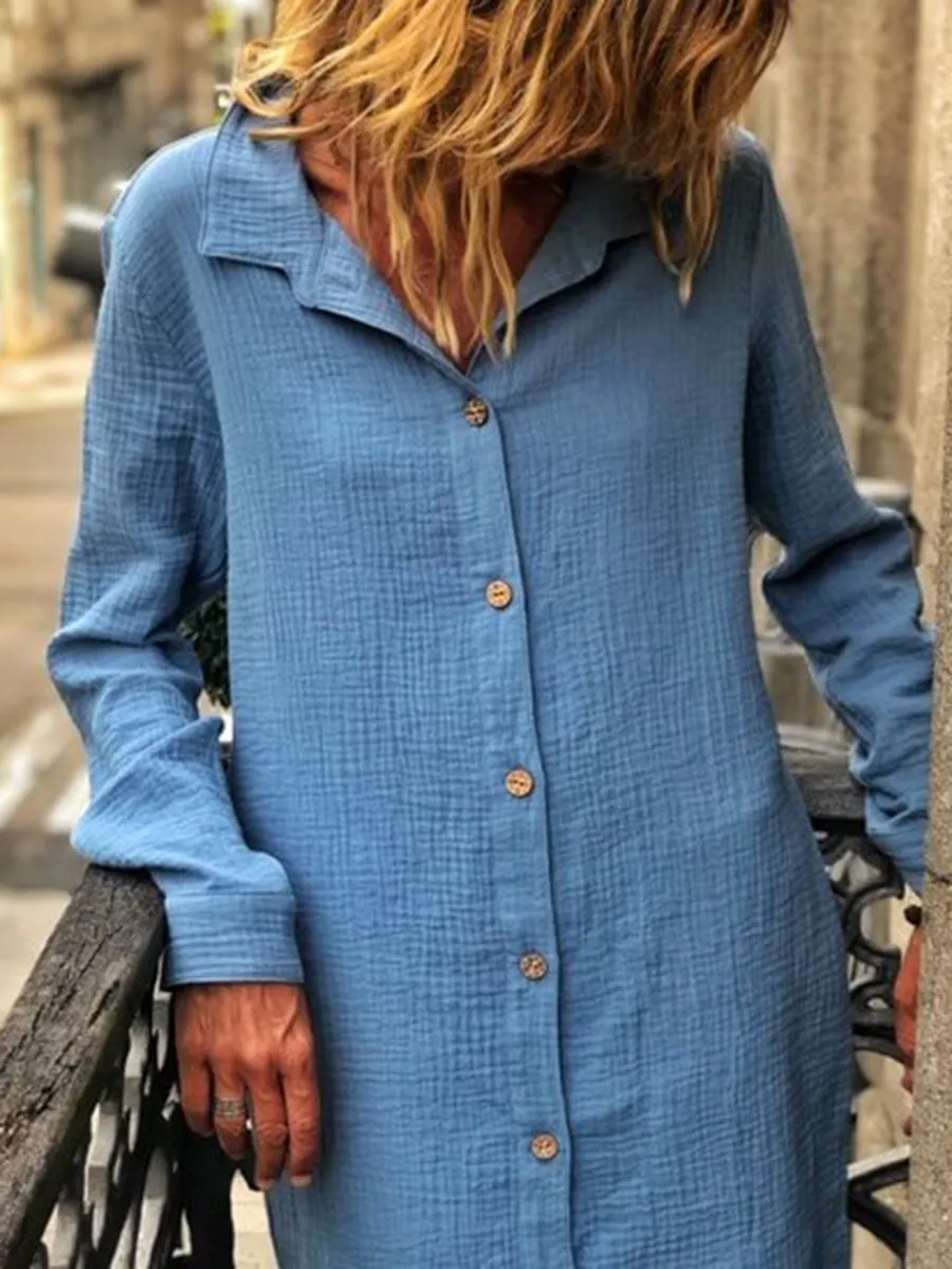 Solid Color Shirt Dress