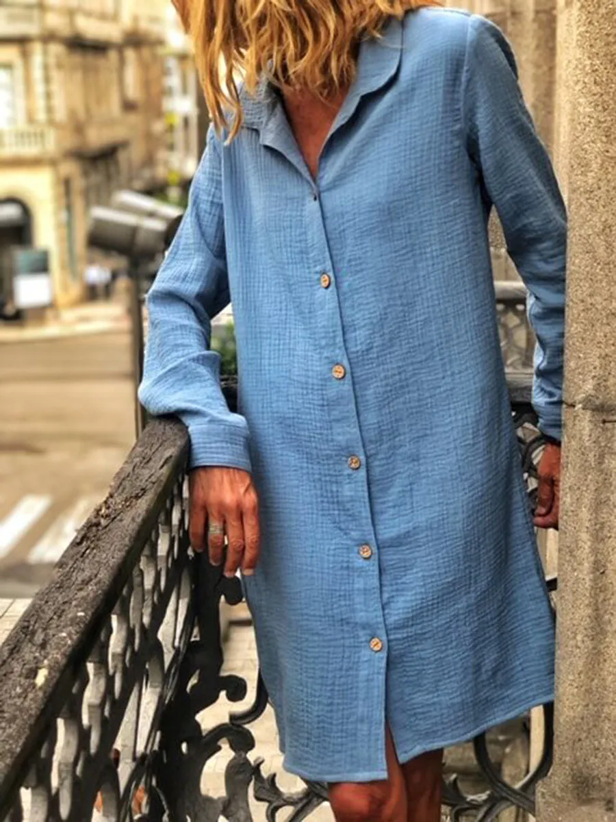 Solid Color Shirt Dress