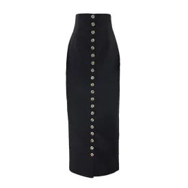 Solid Patchwork Single Breasted Long Skirts For Women High Waist Temperament Slimming Bodycon Skirt Female Fashion Style New