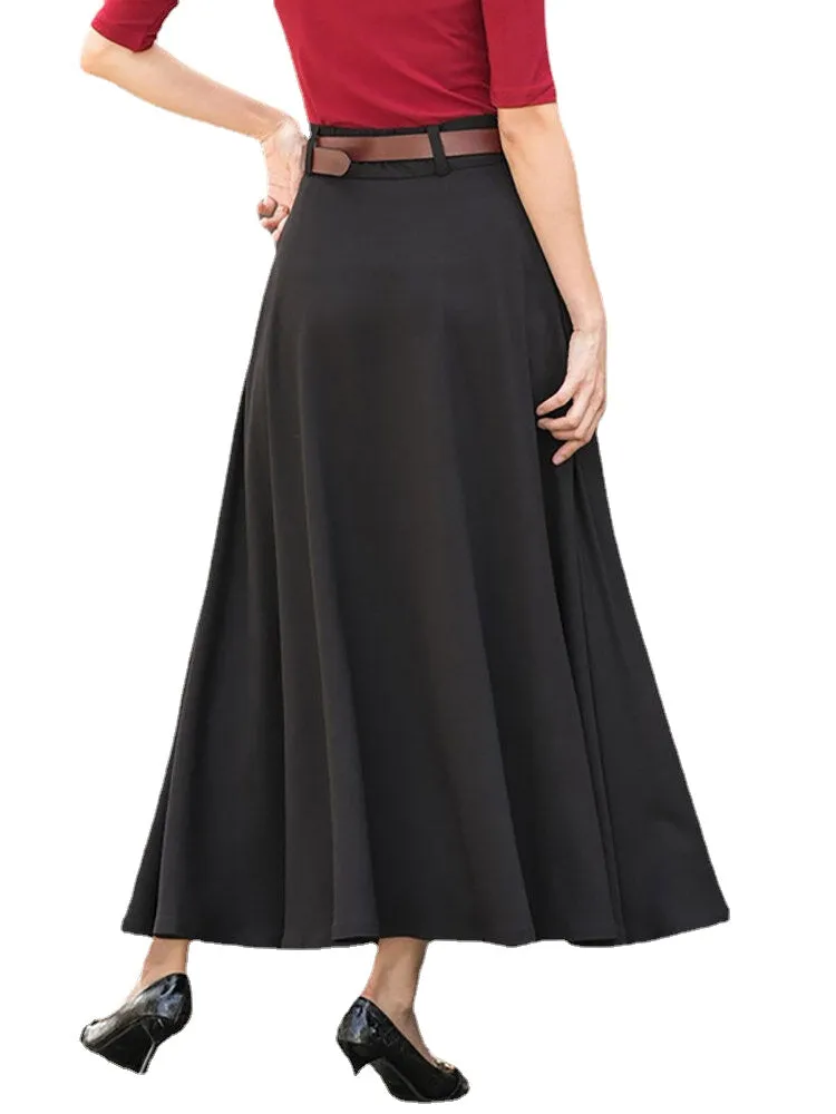 Solid Pocket Sash A-Line Casual Maxi Skirt