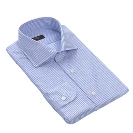 Striped Linen-Cotton Blend Shirt in Light Blue and White