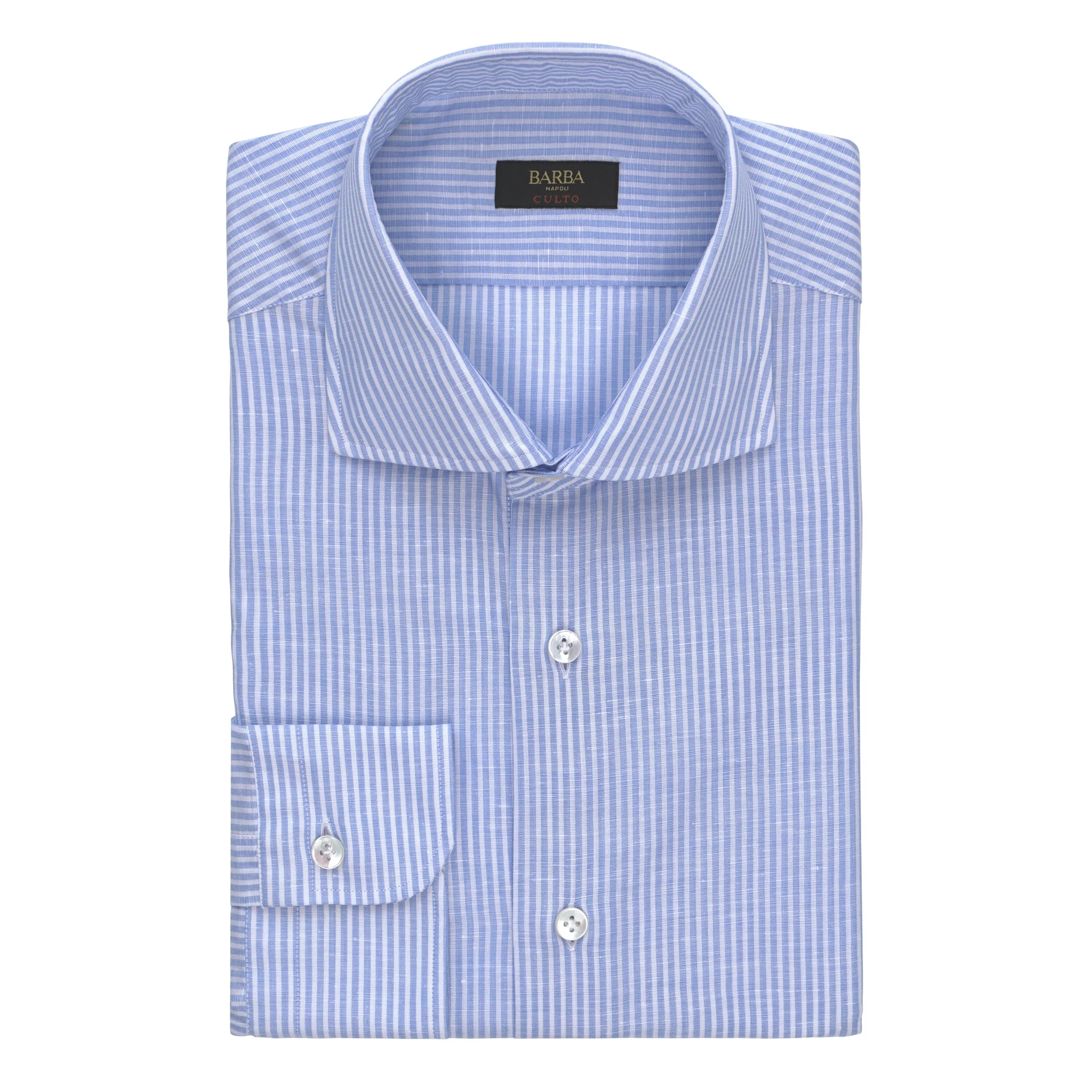 Striped Linen-Cotton Blend Shirt in Light Blue and White