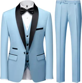UNINUKOO Mens 3 Piece Suit Slim Fit Dress Tux Suits for Men Solid Color Wedding Classic Tuxedo Set