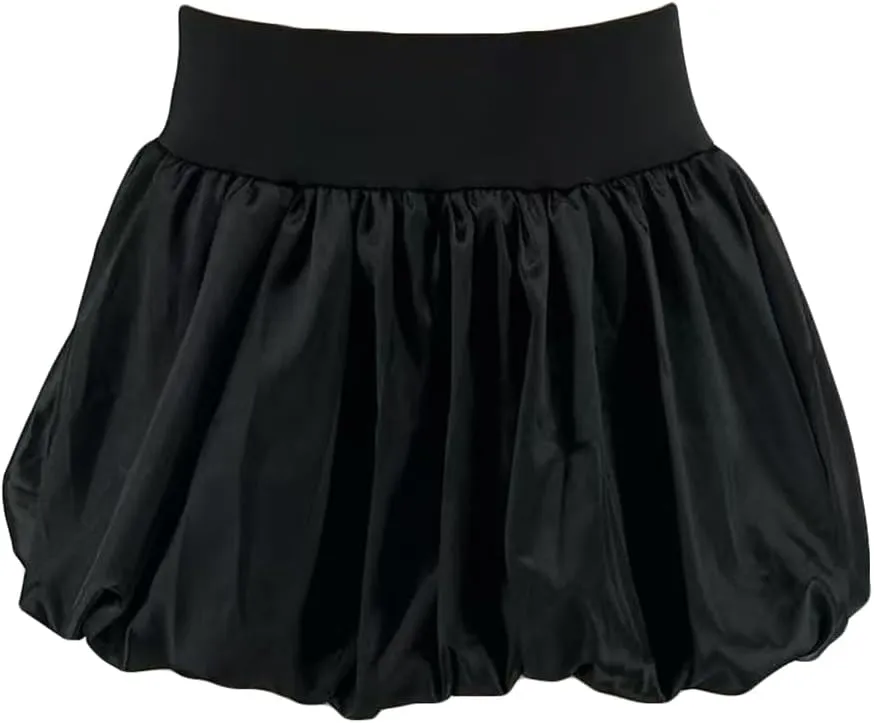 Unybwonn Women Bubble Skirt Metallic Satin Ruffle Puffy Balloon Mini Skirts High Waist Pleated Cute Flared Short Skirt
