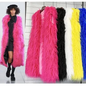 Vibrant Long Winter Faux Fur Sleeveless Vest Coat for Ladies