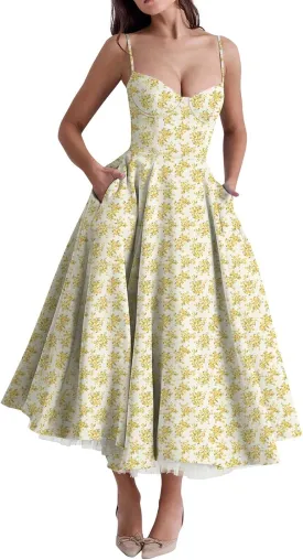 Wedding Guest Dresses for Women Spaghetti Straps Corset Homecoming Floral Cocktail Dress Lace Maxi Prom Dresses