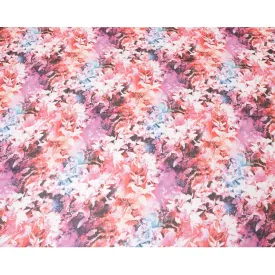 White Swiss 100% cotton voile fabric with baby pink, black, dark orange and off white print in floral design-D7214
