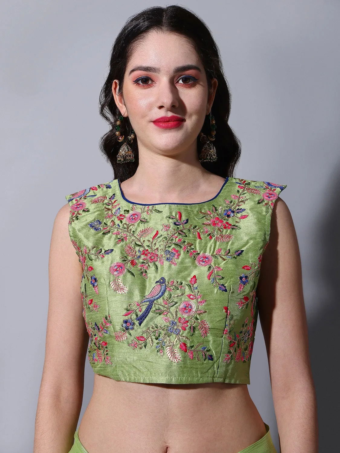 Women Party Wear Half Crush and Half Plain Pista Colour Chinon Saree Collection