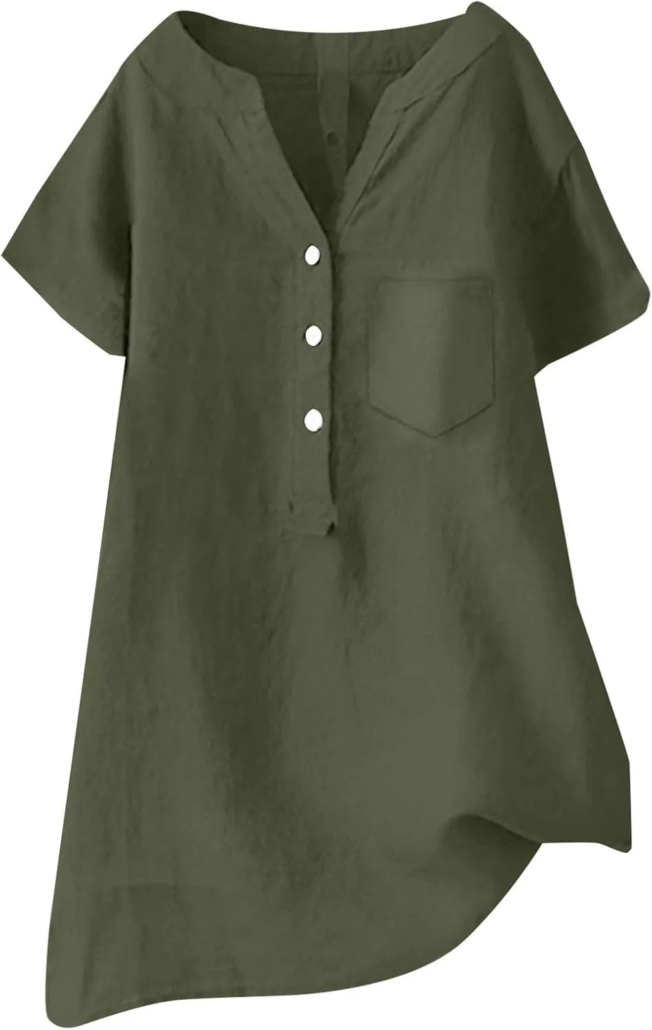 Womens Cotton Linen Button Down Shirts Summer Dressy Blouse Long Sleeve V Neck Loose Gauze Tops Casual Tunic T-Shirts