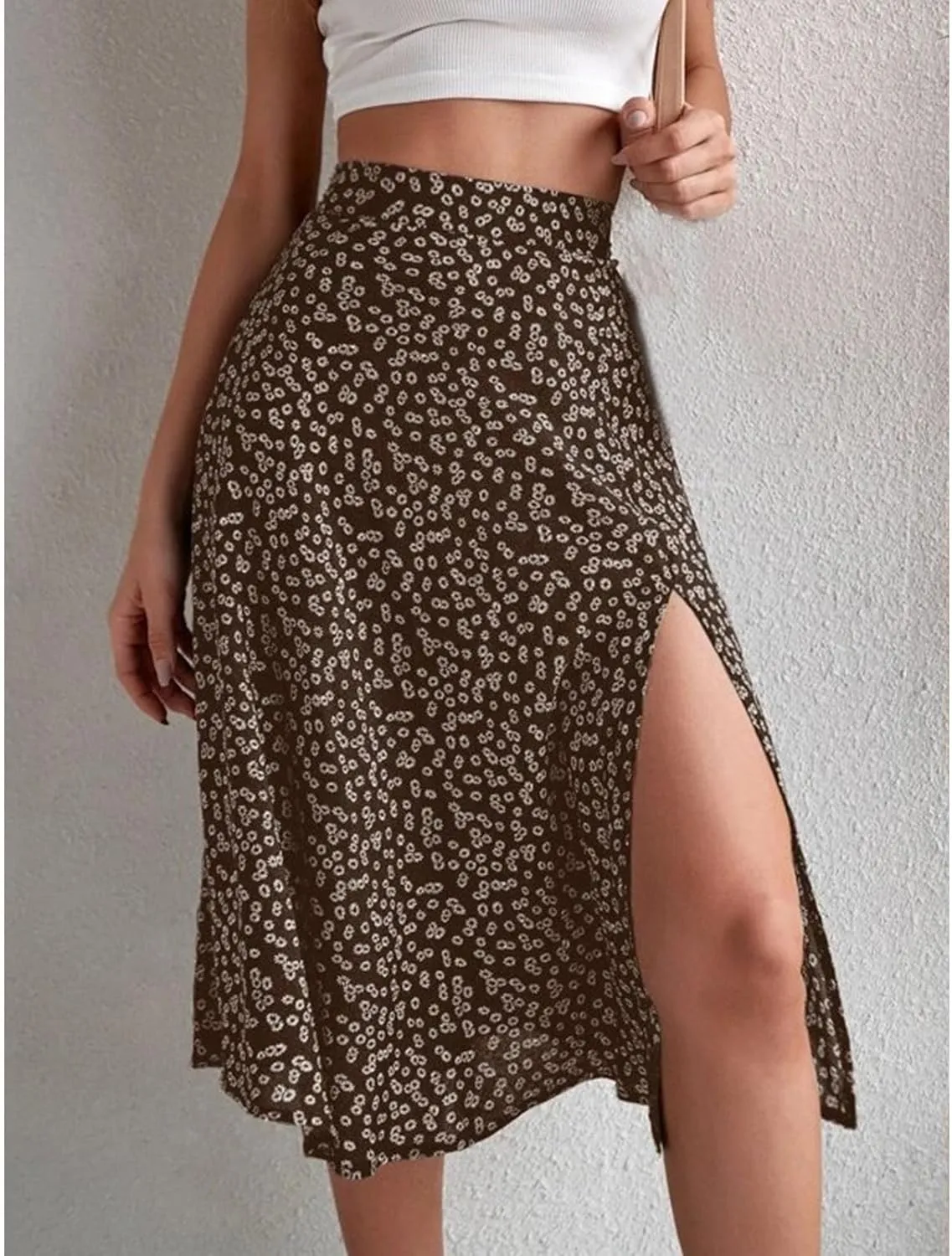 Womens Floral Midi Skirts Summer Print Elastic High Waisted Split Hem Skorts Fashion Flowy Tunic A Line Skirts 2025