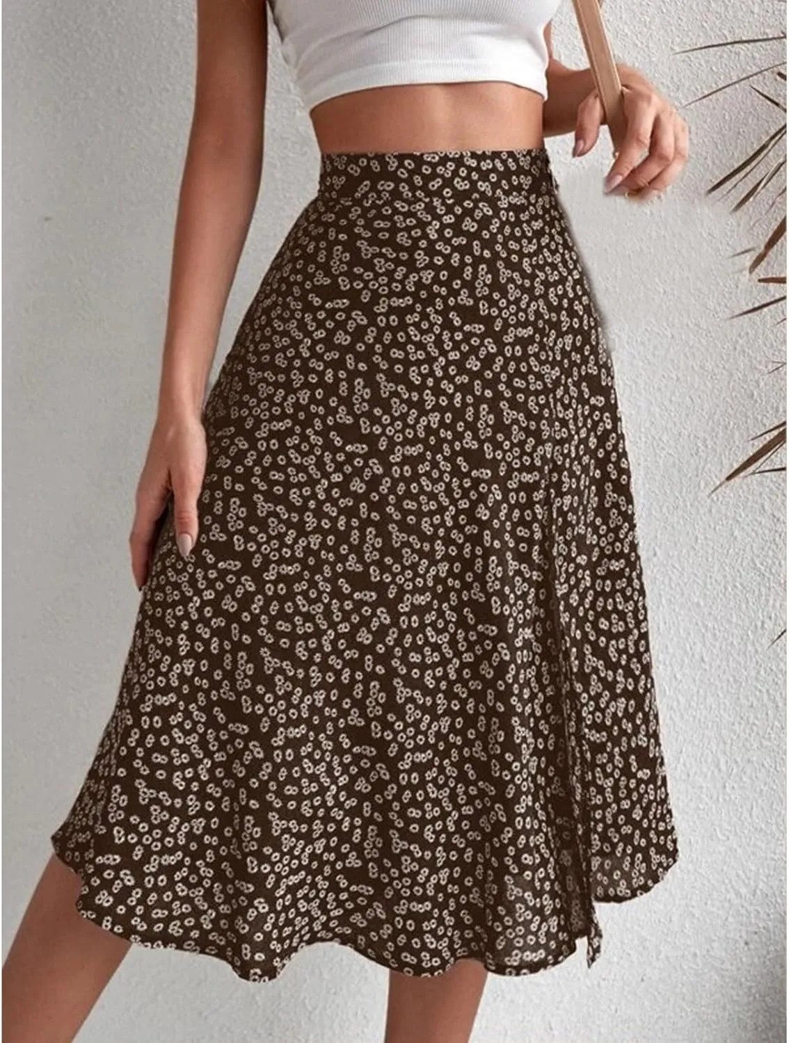 Womens Floral Midi Skirts Summer Print Elastic High Waisted Split Hem Skorts Fashion Flowy Tunic A Line Skirts 2025