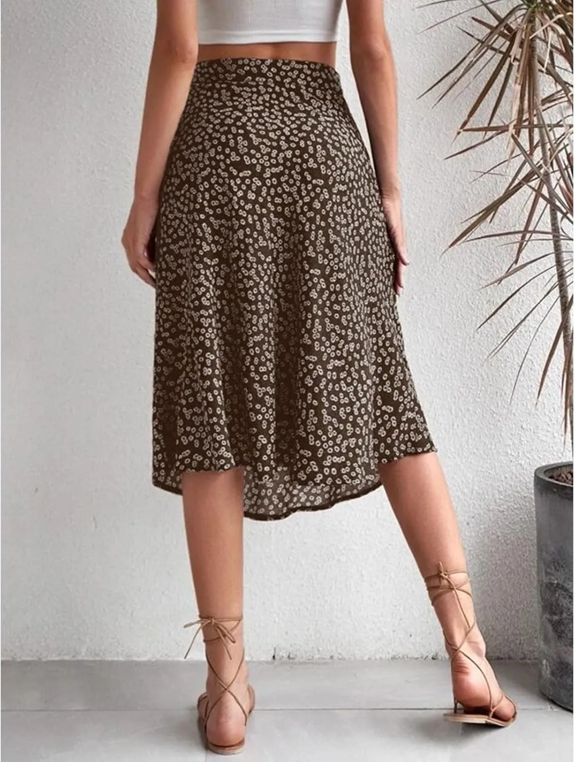 Womens Floral Midi Skirts Summer Print Elastic High Waisted Split Hem Skorts Fashion Flowy Tunic A Line Skirts 2025
