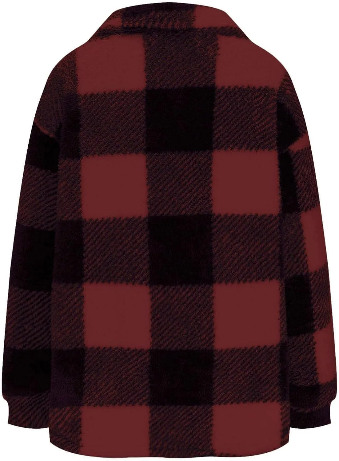 Women's Fuzzy Fleece Plaid Shacket Jacket Checkered Button Down Long Sleeve Shirts Jacket Wth Flap Pockets Plus Size