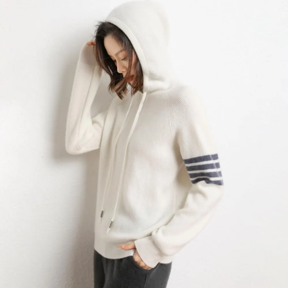 Women's Long Sleeve Hoodie Cashmere and Wool Blend Pullover Tops Sweater