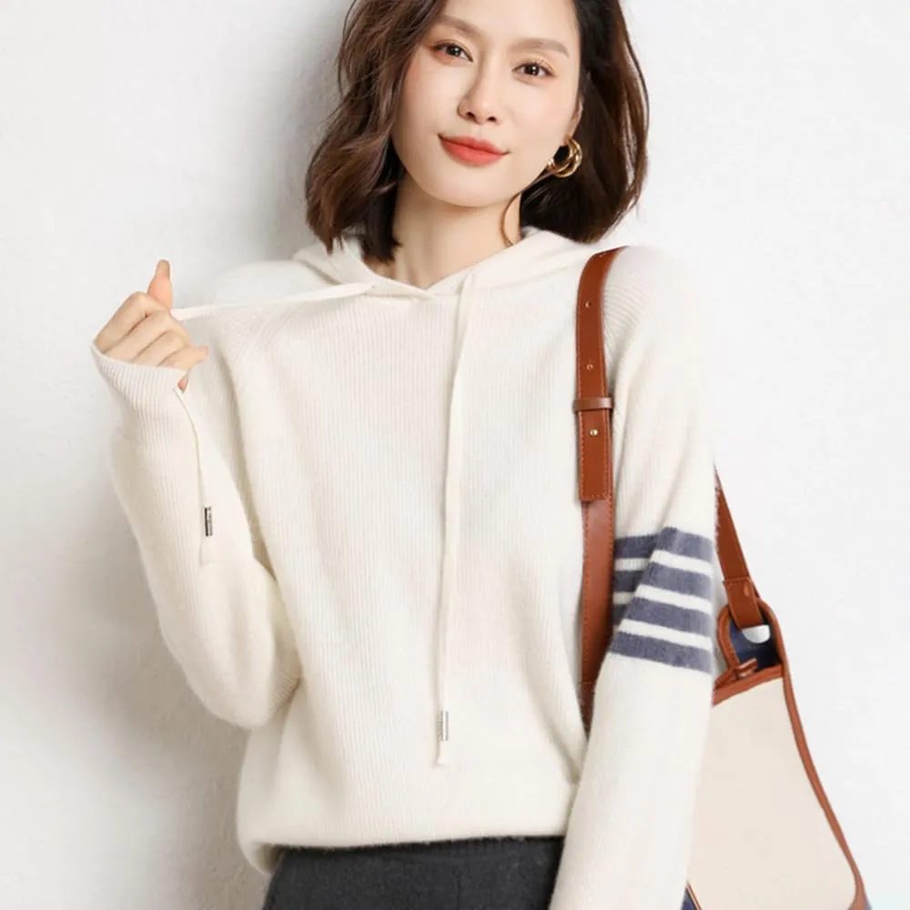 Women's Long Sleeve Hoodie Cashmere and Wool Blend Pullover Tops Sweater