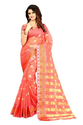 Women's Silk Blend Woven Design Pink Saree with Blouse piece