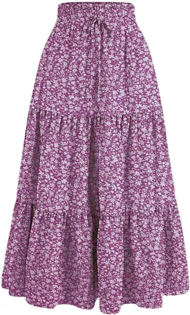 Women's Skirts Women's Summer Comfy Causal Elastic High Waisted Skirts Casual Floral Print A Line Skirt