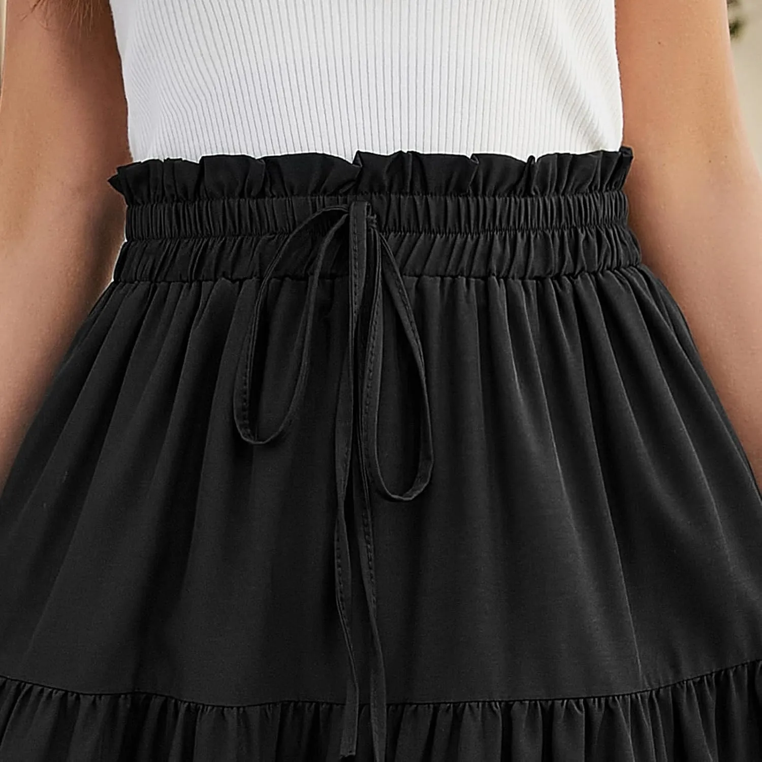 Womens Summer Casual A-Line Long Skirt Tiered High Waist Beach Outfits Elastic Waist Bohemian Print Maxi Skirt