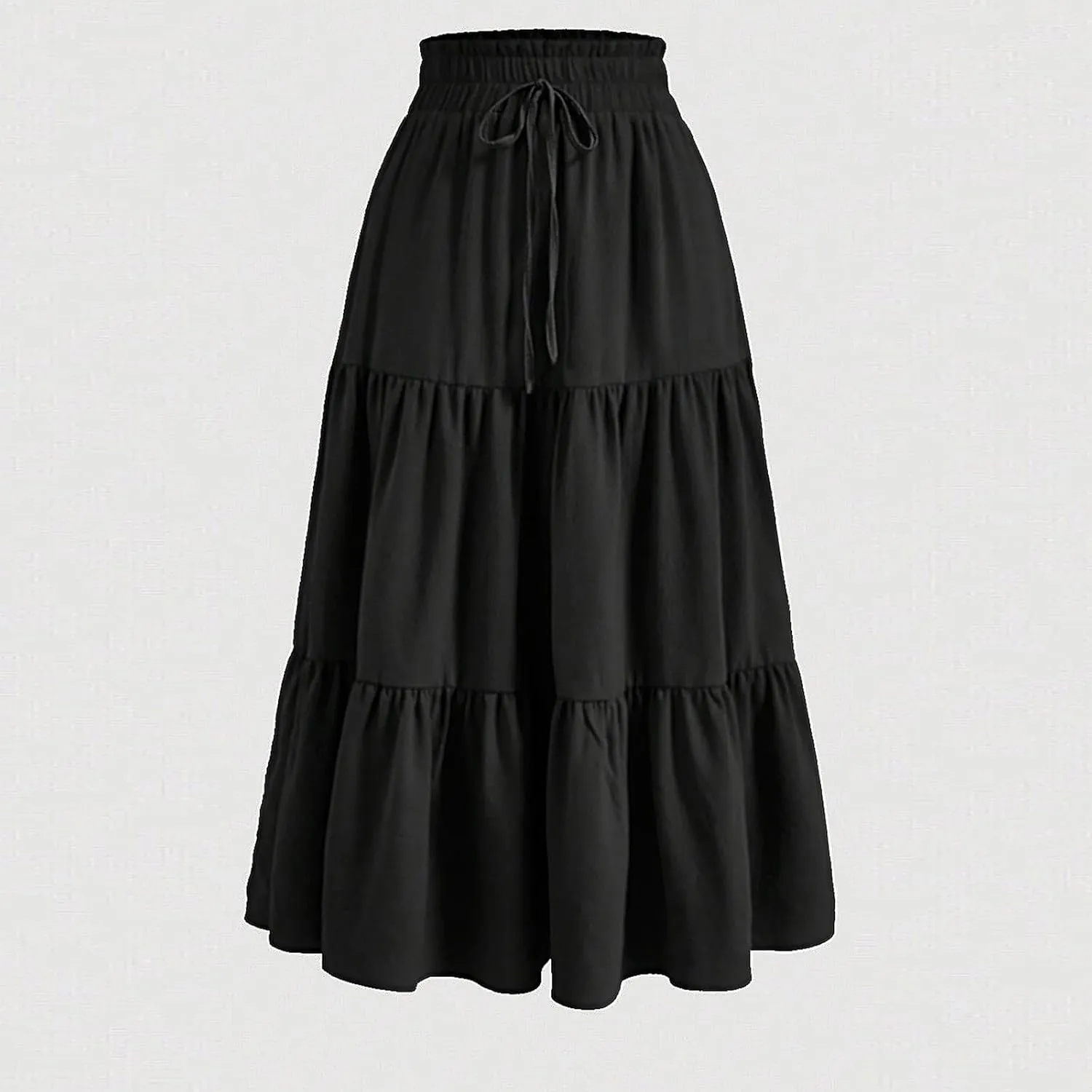 Womens Summer Casual A-Line Long Skirt Tiered High Waist Beach Outfits Elastic Waist Bohemian Print Maxi Skirt
