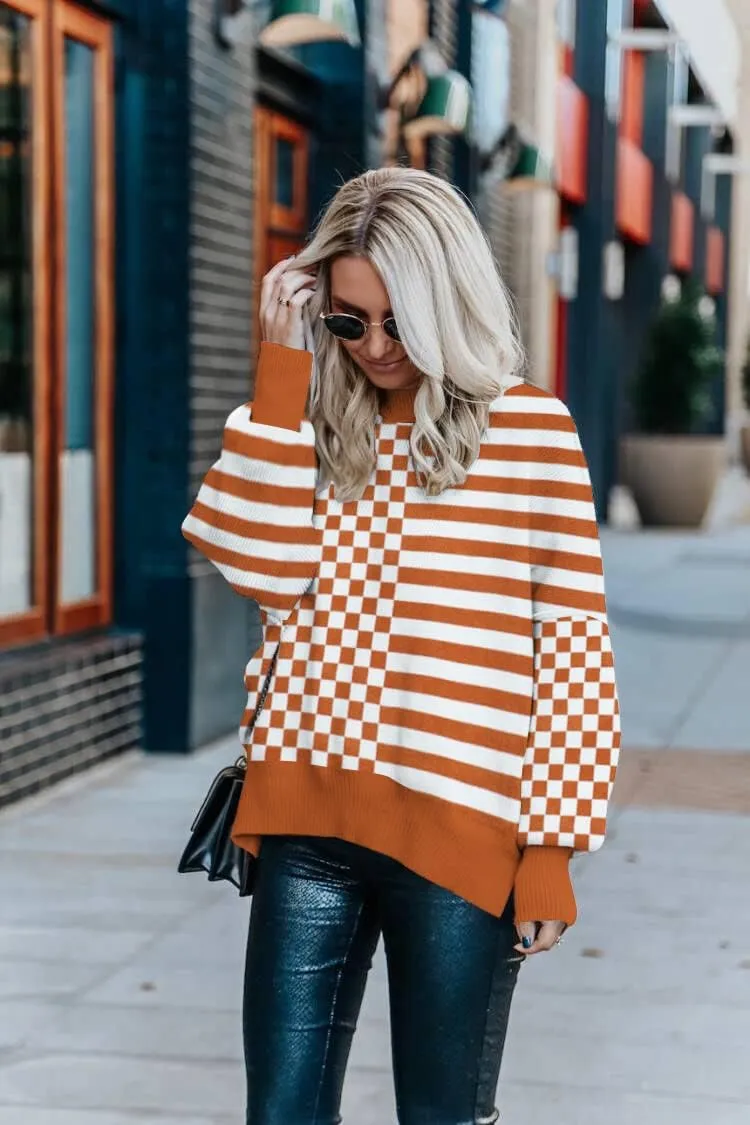 Womens Sweaters Causal Crewneck Batwing Sleeve Knit Top Side Split Oversized Pullover Sweater Loose Jumper