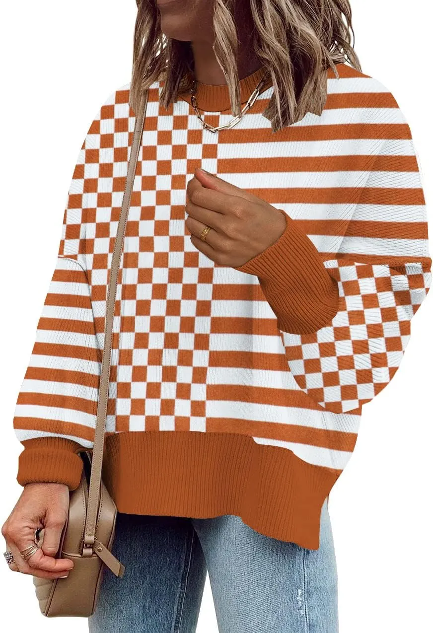 Womens Sweaters Causal Crewneck Batwing Sleeve Knit Top Side Split Oversized Pullover Sweater Loose Jumper
