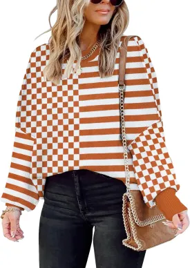 Womens Sweaters Causal Crewneck Batwing Sleeve Knit Top Side Split Oversized Pullover Sweater Loose Jumper