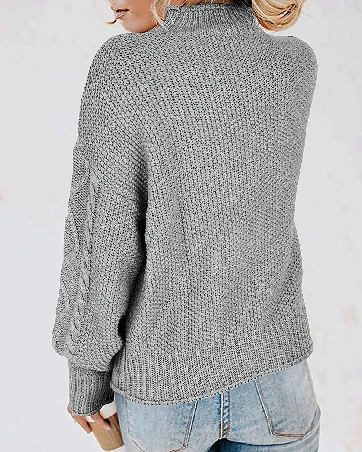 Womens Turtleneck Oversized Pullover Sweaters Cable Knit Batwing Long Sleeve Loose Fit Chunky Jumper Tops