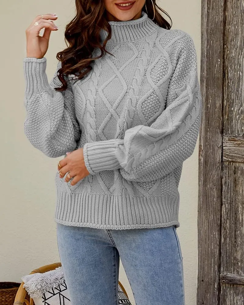 Womens Turtleneck Oversized Pullover Sweaters Cable Knit Batwing Long Sleeve Loose Fit Chunky Jumper Tops