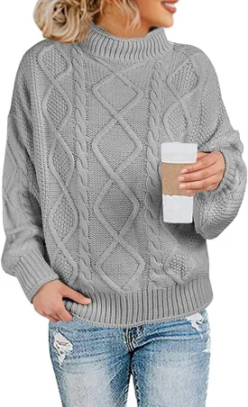 Womens Turtleneck Oversized Pullover Sweaters Cable Knit Batwing Long Sleeve Loose Fit Chunky Jumper Tops