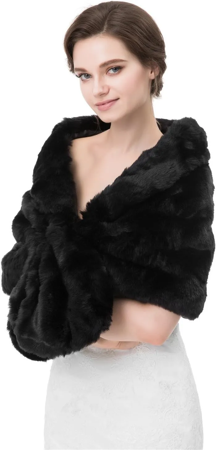 Women's Winter Warm Navy Faux Fur Shawl Coat Jacket Parka Outerwear Tops
