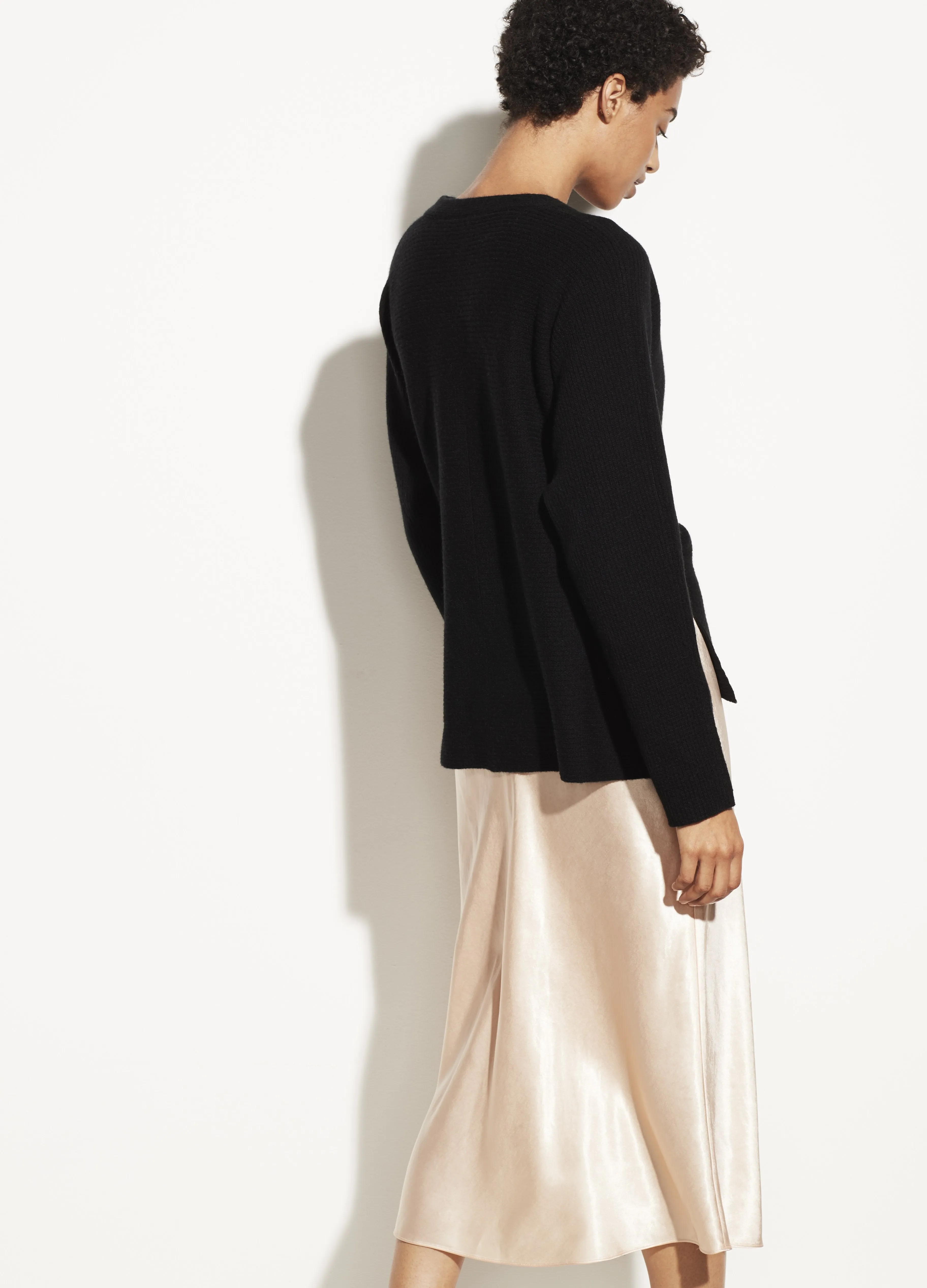 Wool Cashmere Wrap Cardigan in Black