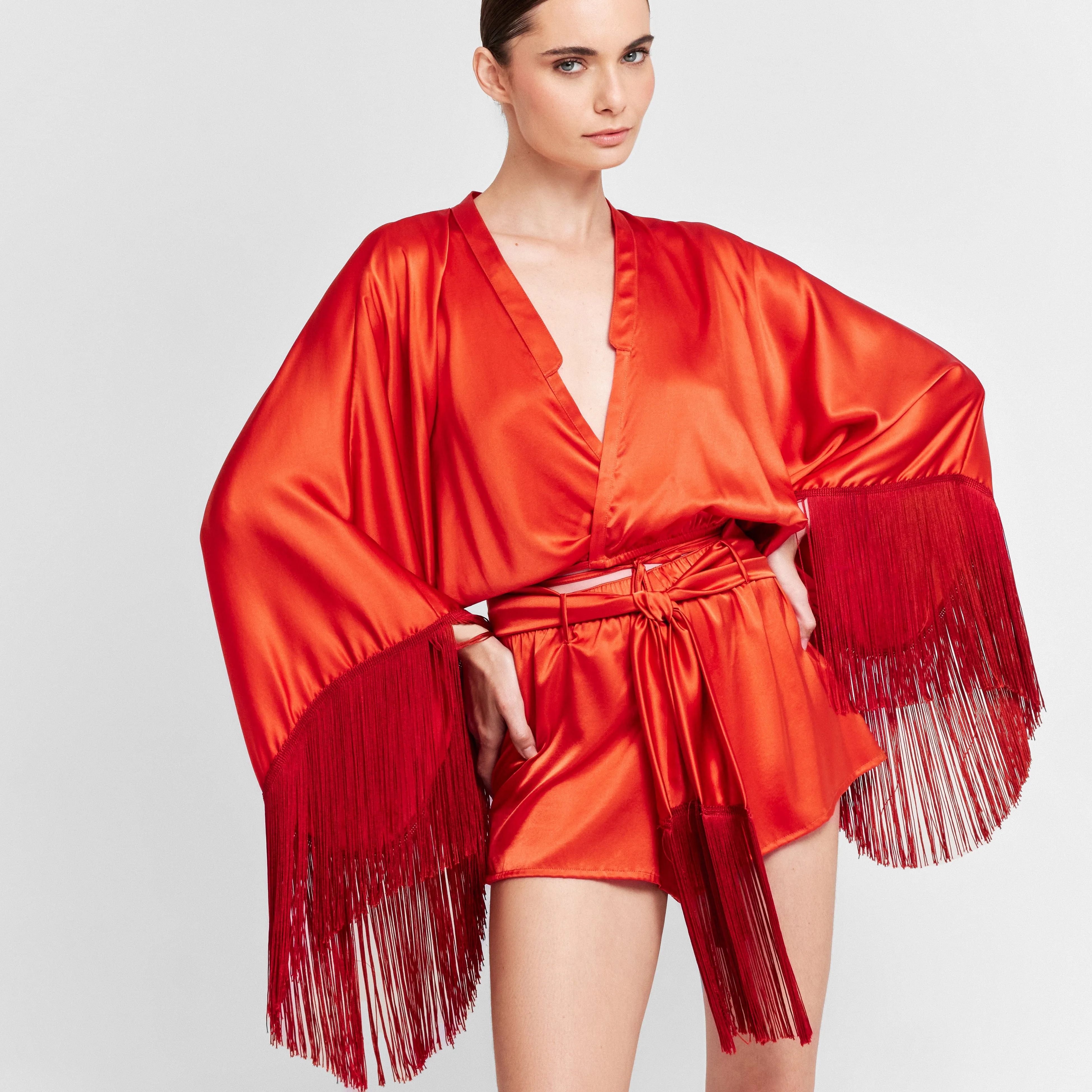 WRAP BLOUSE SILK & ELASTANE OCRE 415