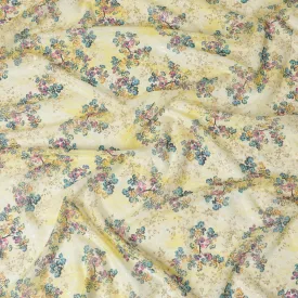 Yellow Pure cotton voile fabric with multicolor print with golden foil in floral design-D16559